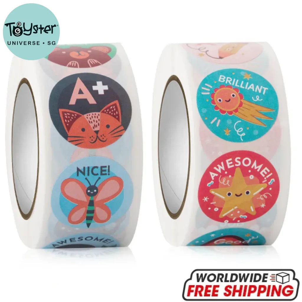 100-500 Pcs 1inch/2.5cm Animal Good Job Cool Stickers Roll - TOYSTER.SG ...