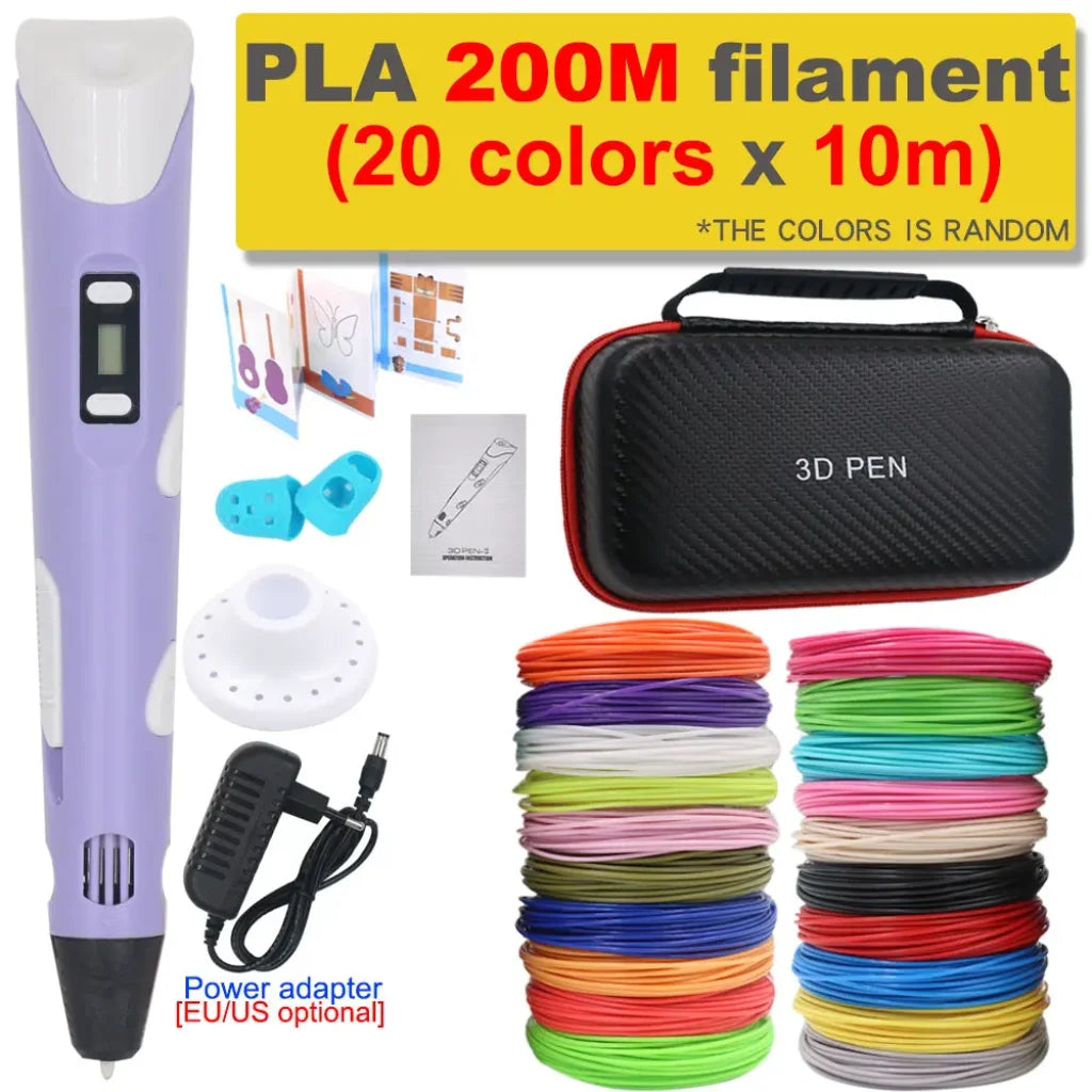 3D Printing Pen 200M PLA Filament - Purple with 200M PLA / US