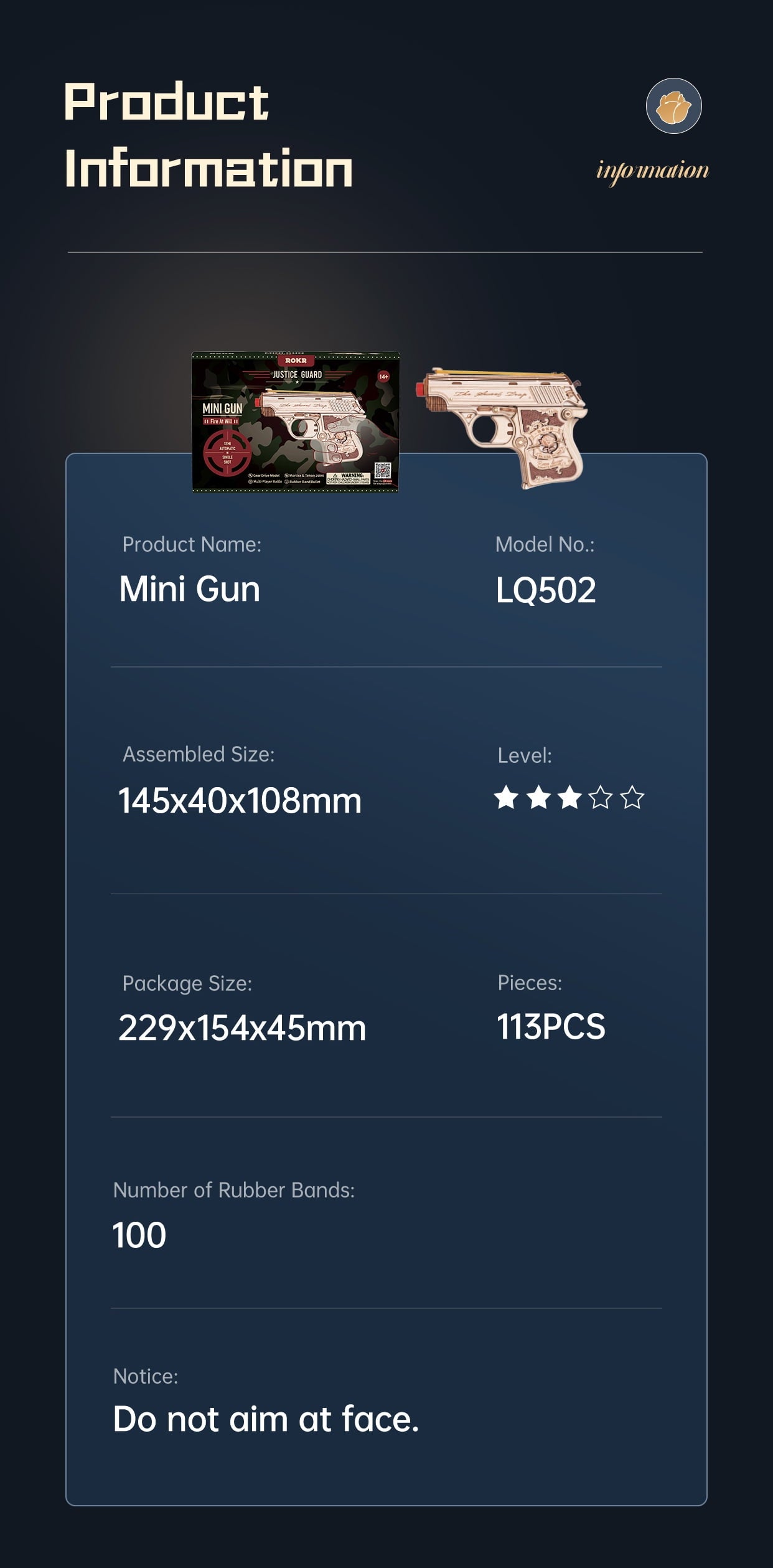 Robotime ROKR Mini Toy Blaster 3D Wooden Puzzle LQ502