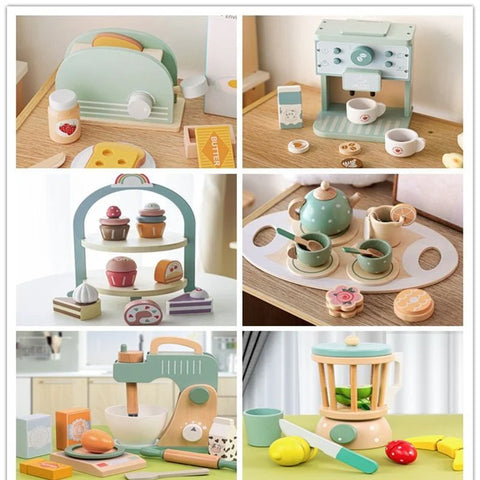 Kids Wooden Pretend Play Kitchen Toy Set