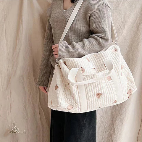 Little Bear Embroidered Handheld Shoulder Bag Large Capacity