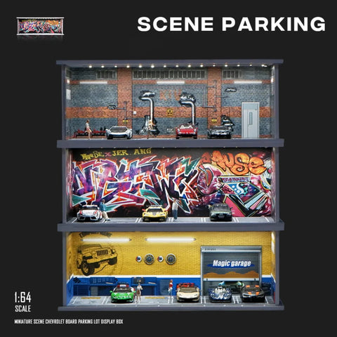 1:64 LED Lighting Car Parking Lot Backdrop Display Scene
