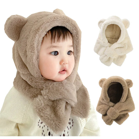Winter Baby Hat Scarf One-Piece Faux Fur