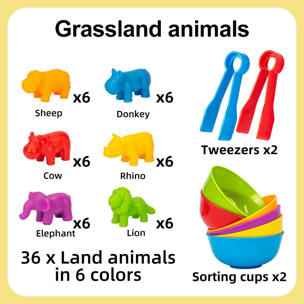 Counting and Sorting Animal Toys - Grassland animals