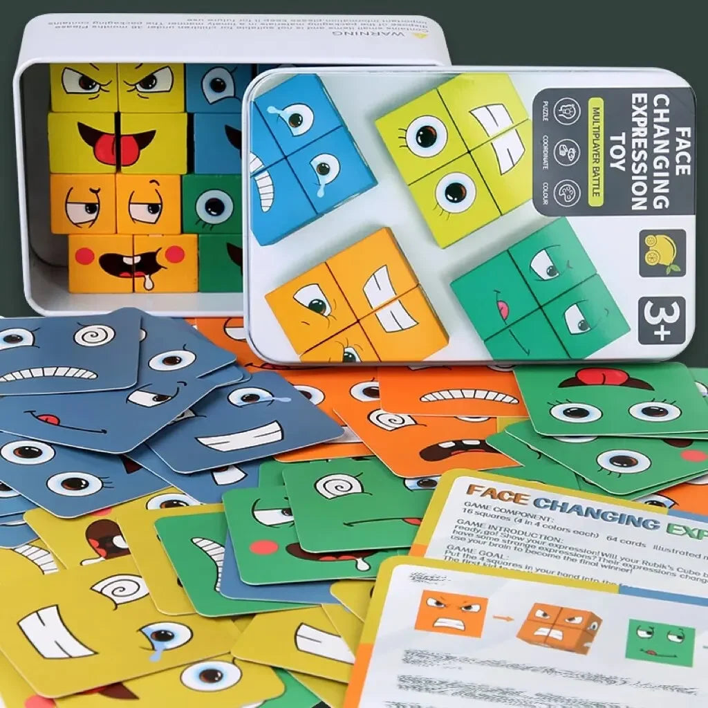 Face-Changing Rubik Cube Building Blocks