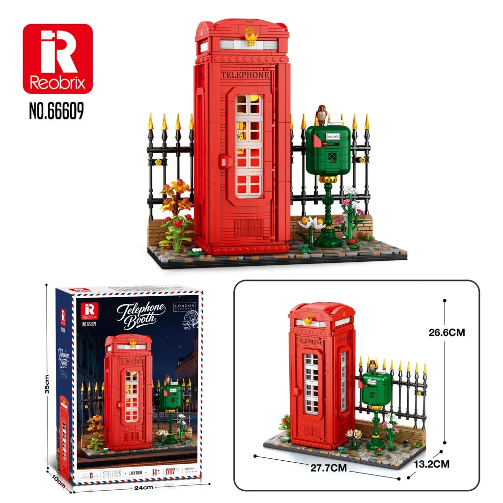 Reobrix British Red Telephone Booth Building Blocks 1707PCS - With Box