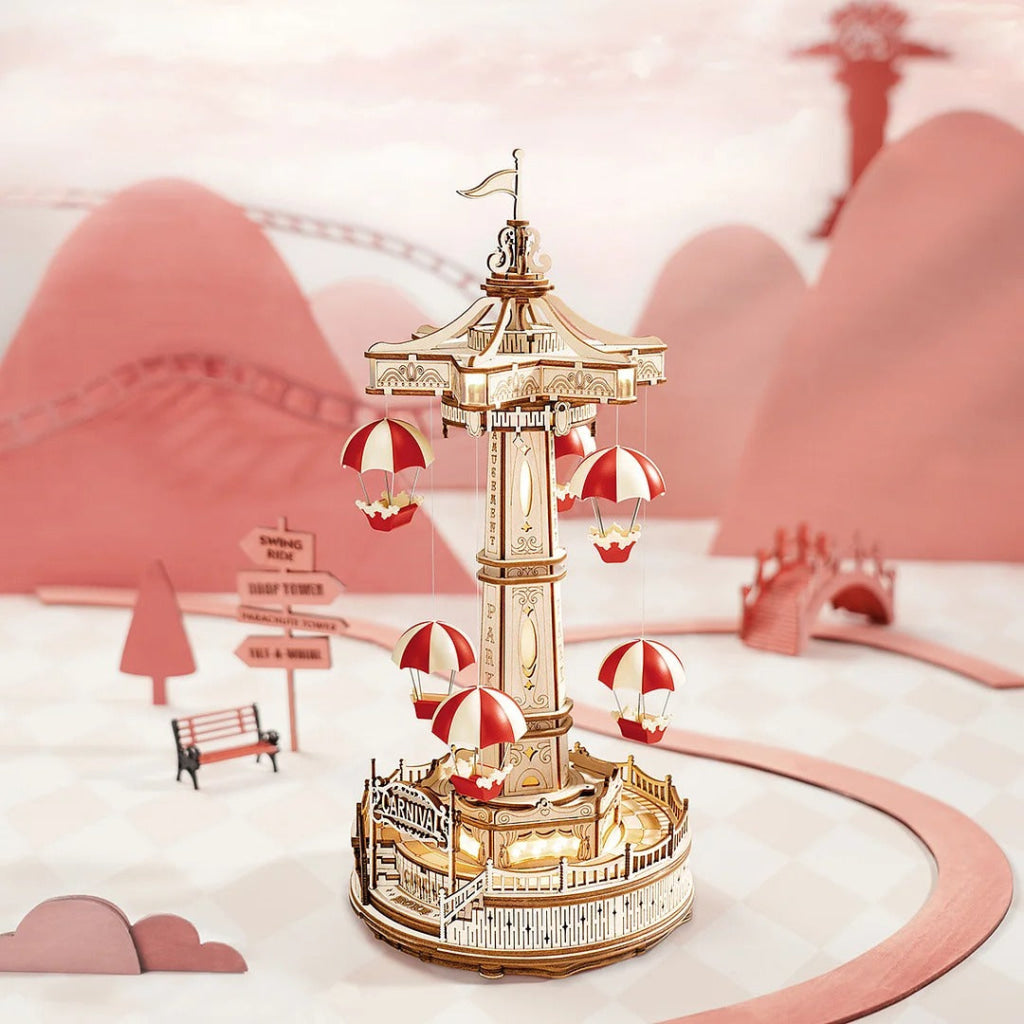 Robotime Rokr Parachute Tower Diy Music Box 3D Wooden Puzzle Ea01 Dropship
