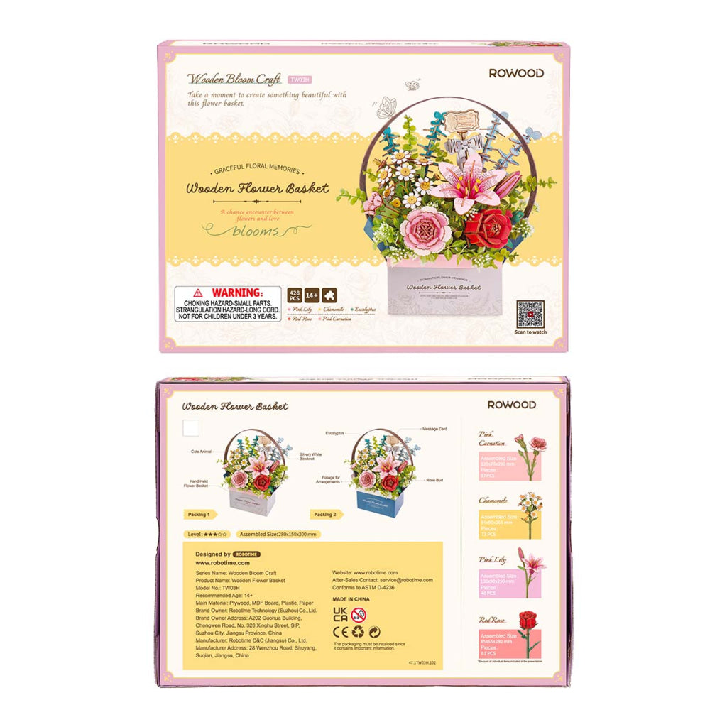 Robotime Rowood Wooden Flower Basket DIY 3D Puzzle TW03H Dropship