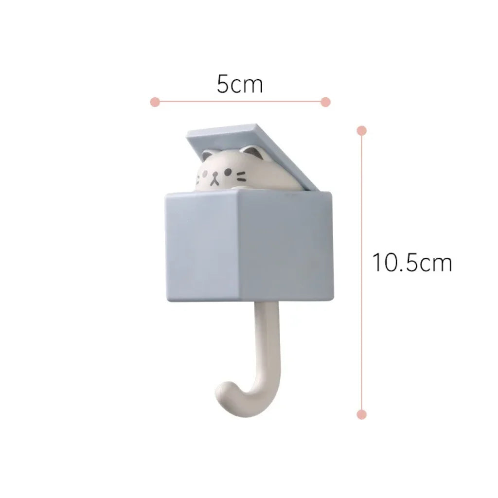 Wall Animal Decorative Hooks Cat Hooks - Gray-Blue-Cat / 5PCS