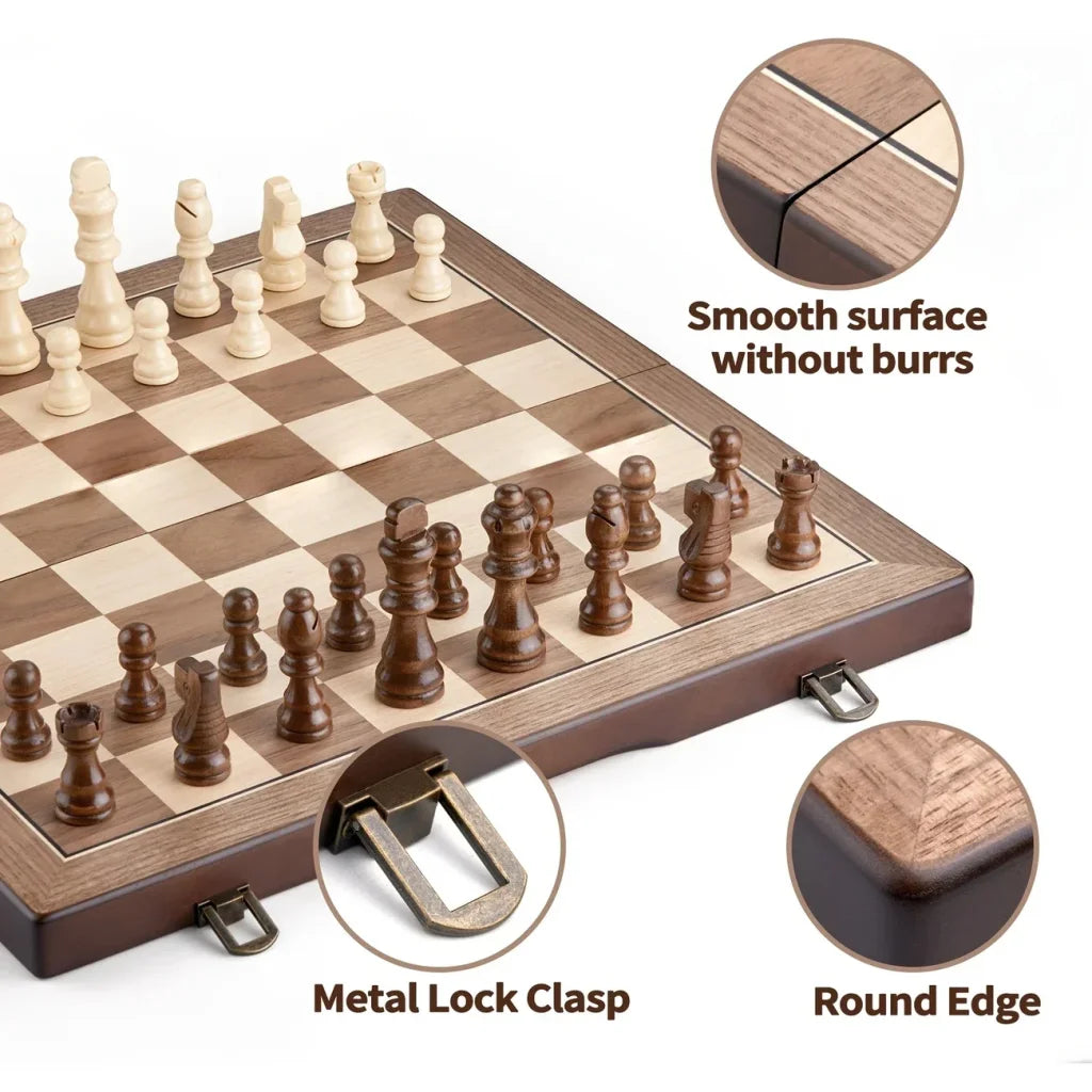 Wooden chess set 39.37cm/15.5inch with 2 additional queens - 1 set / intl