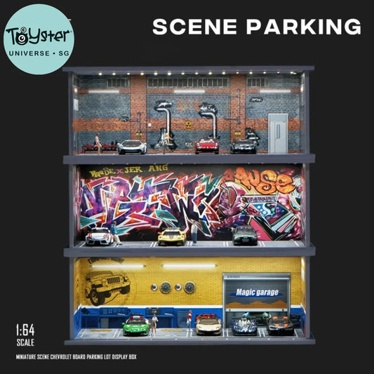 1:64 Led Lighting Car Parking Lot Backdrop Display Scene