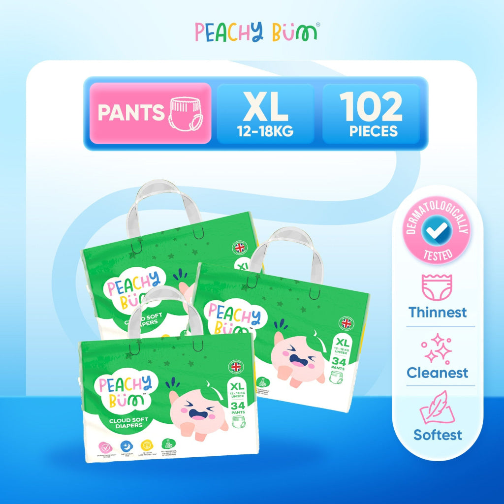 [1 Carton] 3 Pack Cloud Soft Diapers - Pants / XL (34 Pieces/Pack) - Bundle