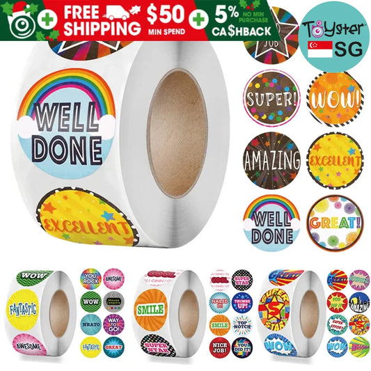 100-500Pcs Cute Reward Stickers Roll With Word Motivational