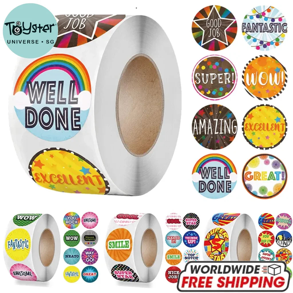 100-500Pcs Cute Reward Stickers Roll With Word Motivational