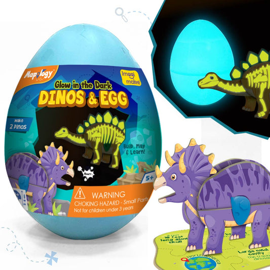 Glow in The Dark Dinosaur Figure Set & Egg - Blue