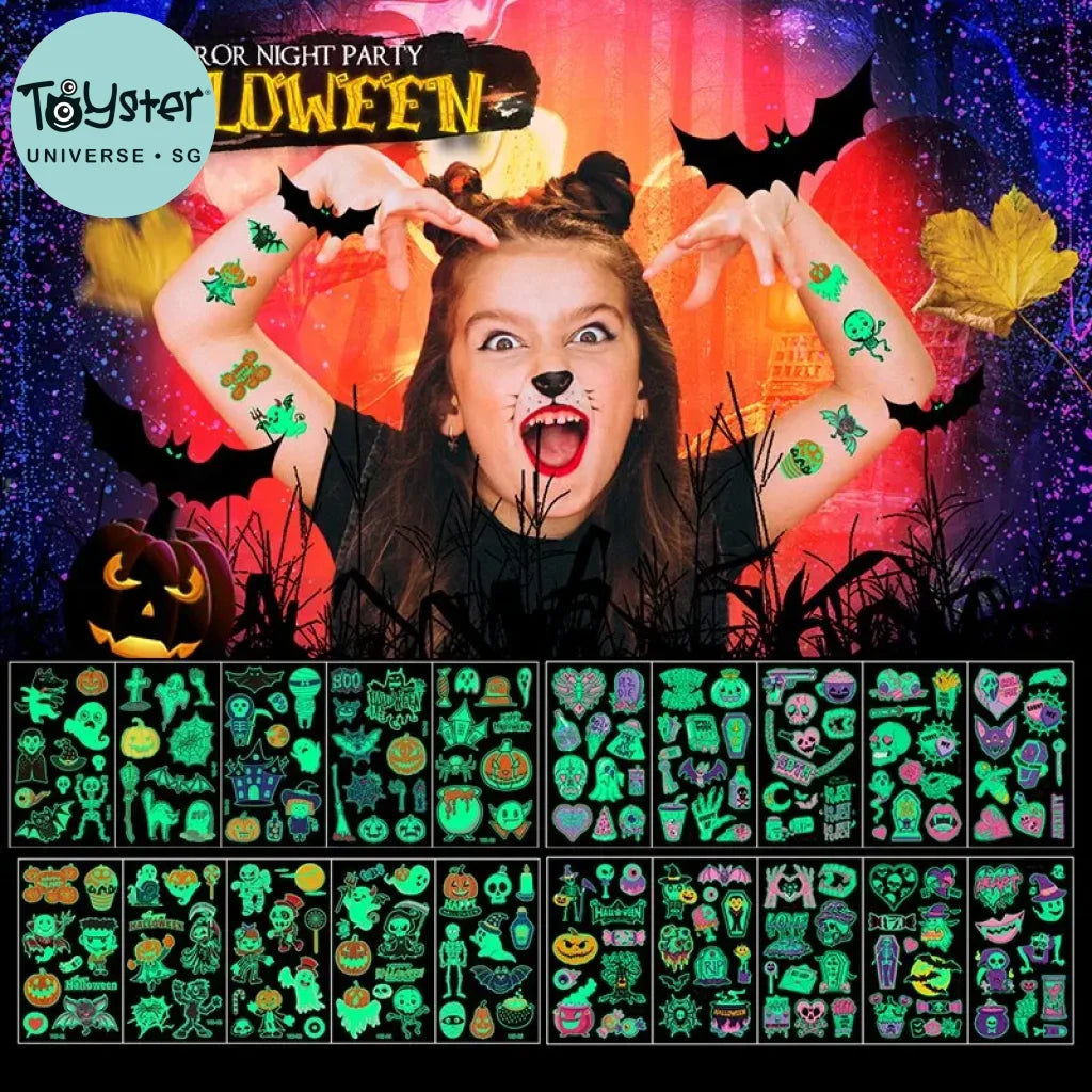20 Sheets Night Glow Halloween Temporary Tattoos For Kids