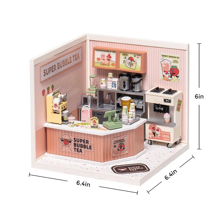 Robotime Rolife Super Creator Double Joy Bubble Tea Plastic DIY Miniature House Kit DW006