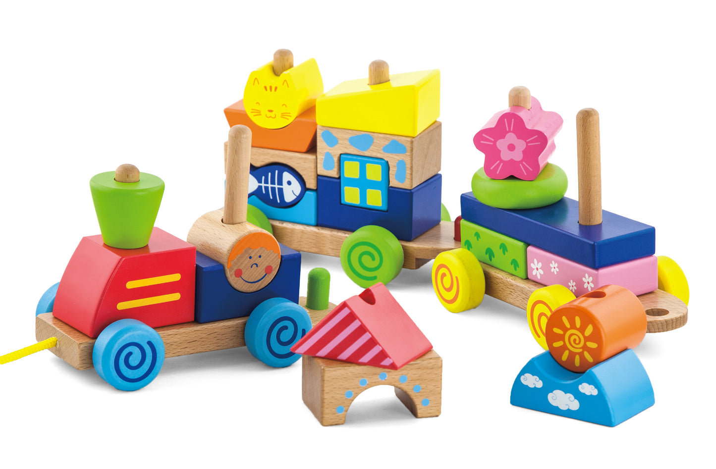 VIGA Colourful Pull Along Stacking Train