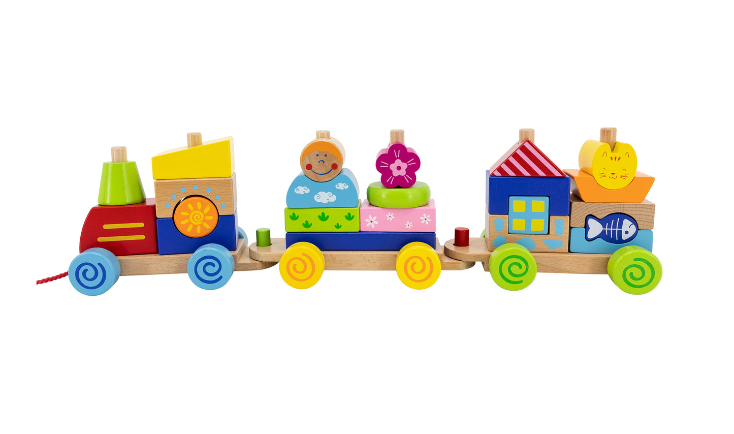 VIGA Colourful Pull Along Stacking Train