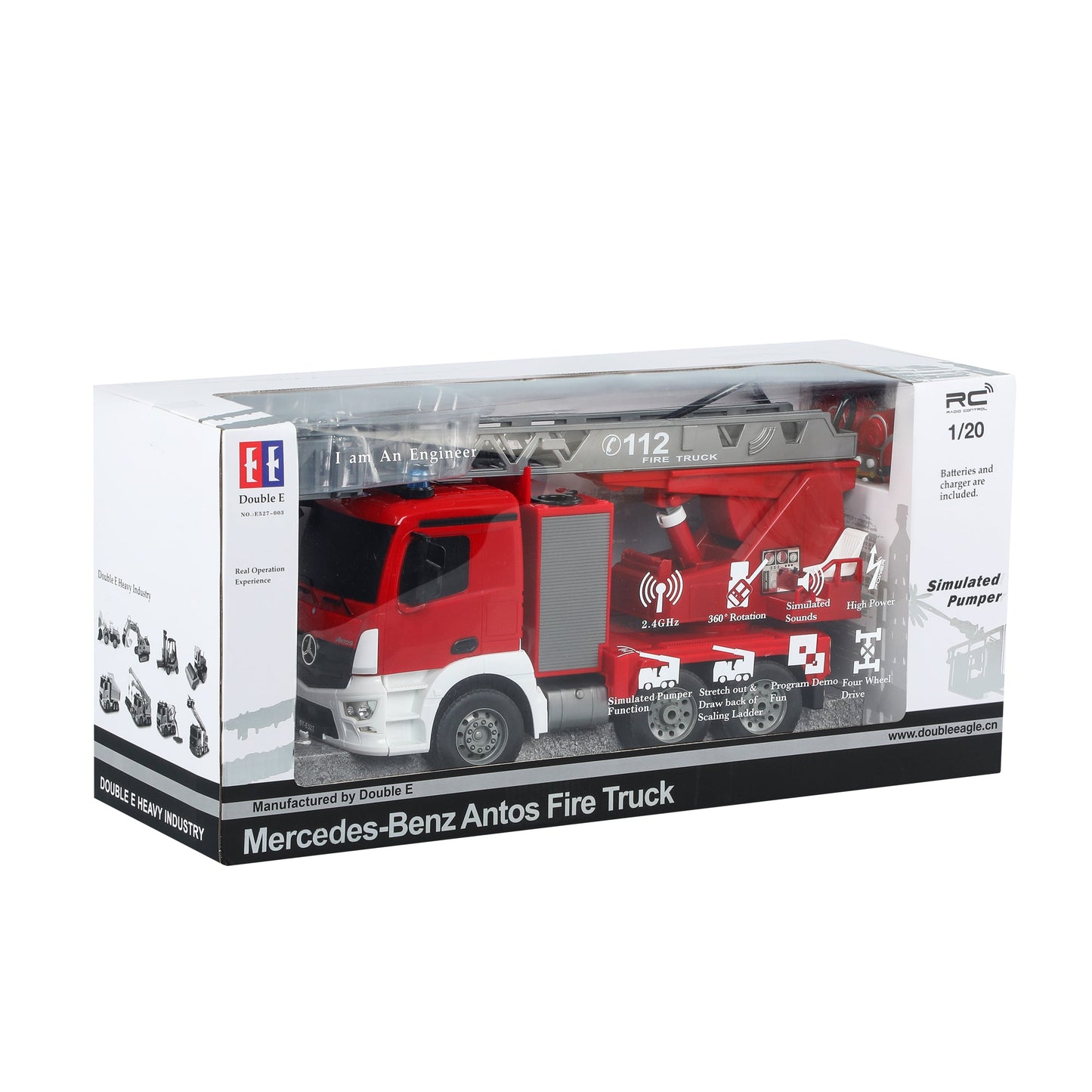 Double E Licensed Mercedes Benz Rc Antos Fire Truck 1/20 Scale E527-003