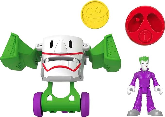 Fisher Price IMX DC Head Shifters Joker Figure and Laff Mobile Transforming Vehicle