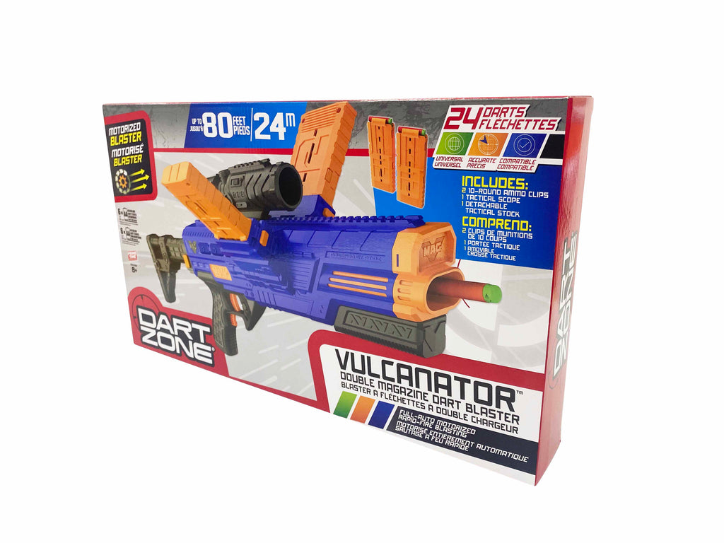 Vulcanator Motorized Dual Magazine Blaster - Dart Zone - Works with NERF  Dart Clips