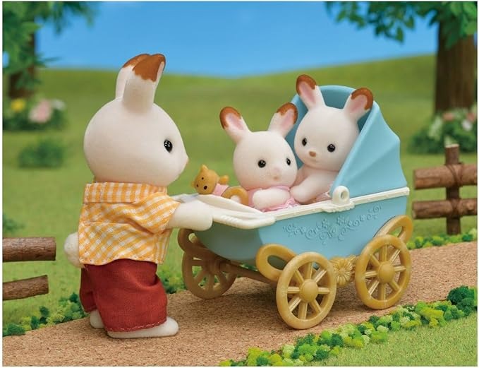 Sylvanian Families Chocolate Rabbit Twins Set (New Pram)