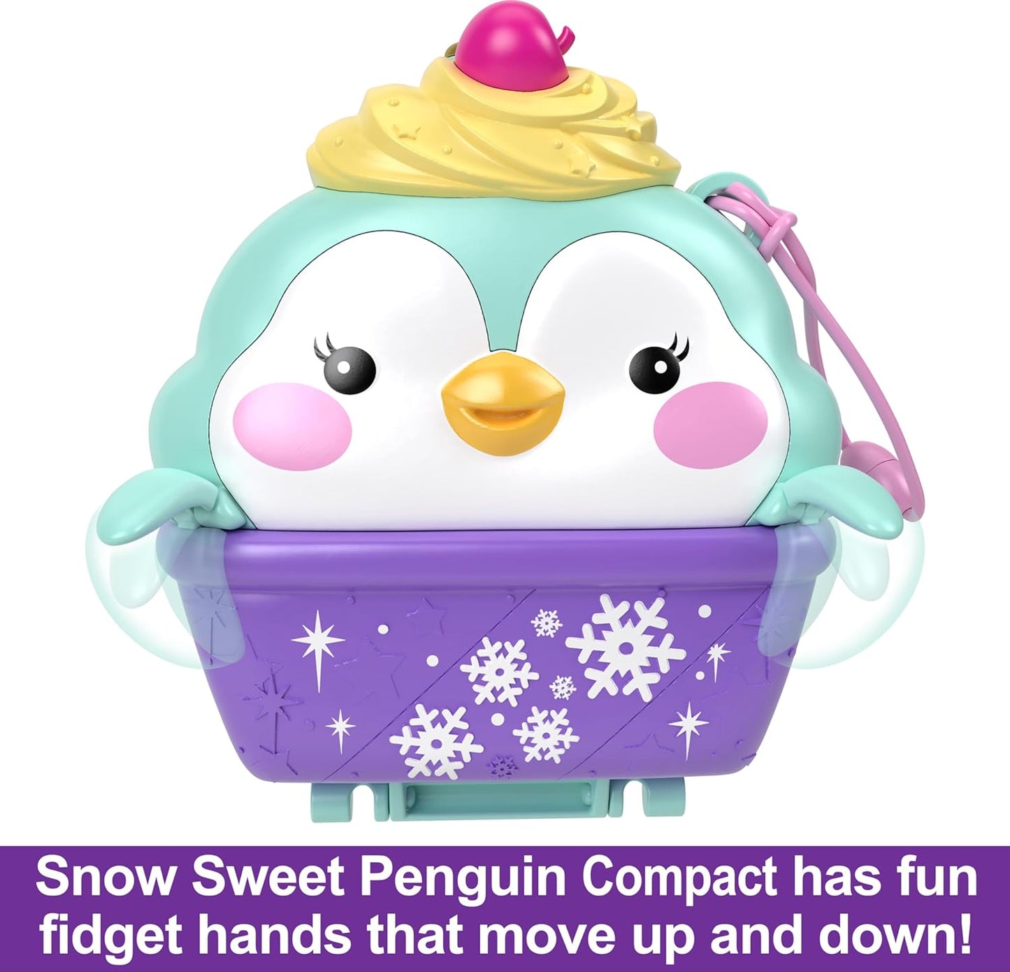 Polly Pocket Travel Toy with Fidget Exterior, Snow Sweet Penguin Compact with 12 Accessories