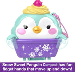 Polly Pocket Travel Toy with Fidget Exterior, Snow Sweet Penguin Compact with 12 Accessories