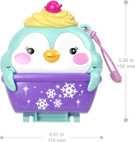 Polly Pocket Travel Toy with Fidget Exterior, Snow Sweet Penguin Compact with 12 Accessories