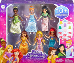 Disney Princess 6 Posable Small Dolls with Sparkling Clothing and 13 Tea Party Accessories