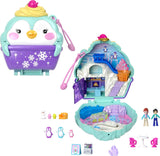 Polly Pocket Travel Toy with Fidget Exterior, Snow Sweet Penguin Compact with 12 Accessories