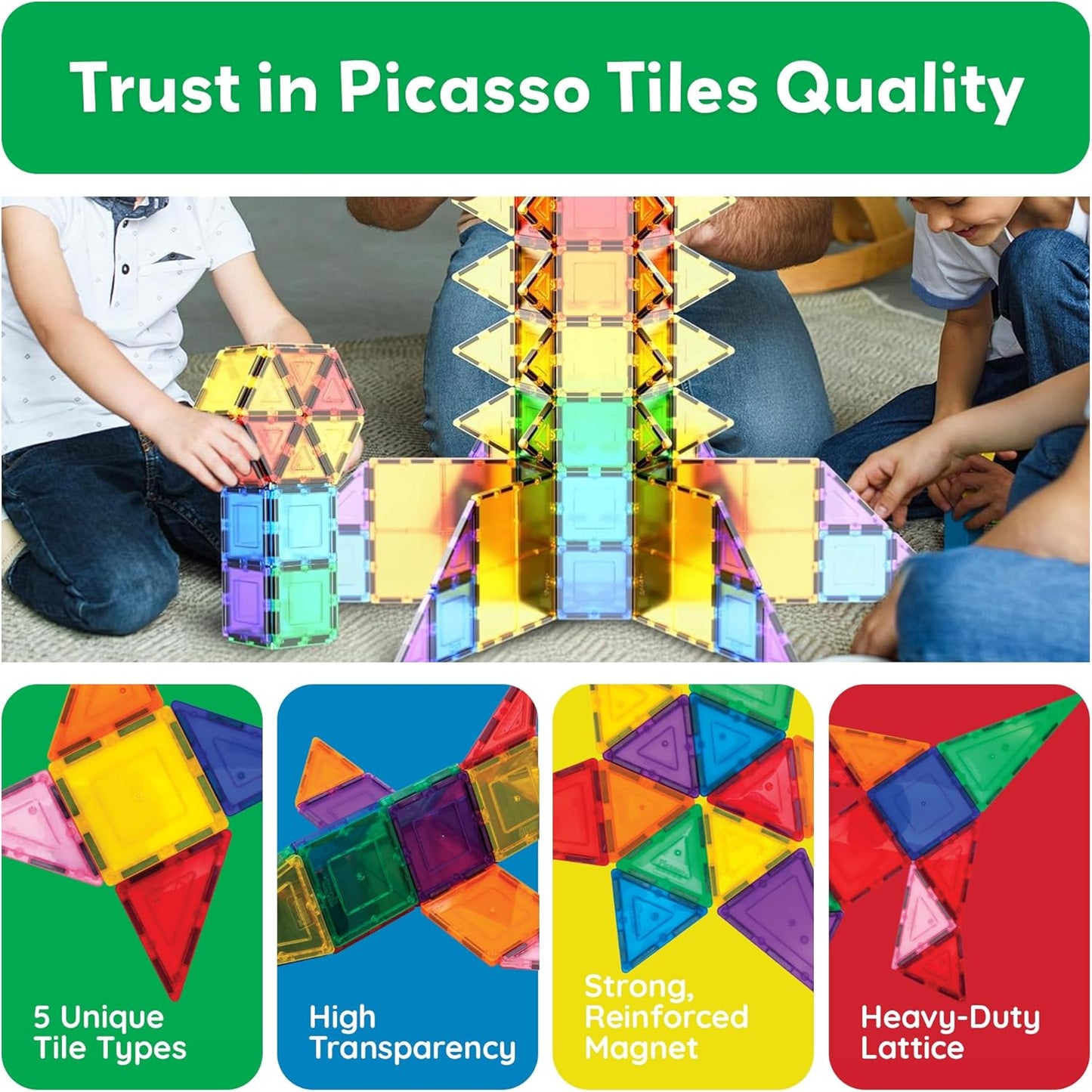 PicassoTiles 100 Piece Set 100Pcs Magnet Building Tiles