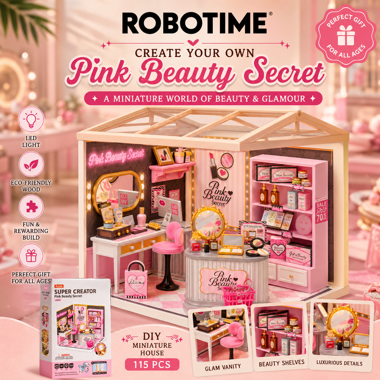 Rolife Pink Beauty Secret Super Creator Miniature House DW026
