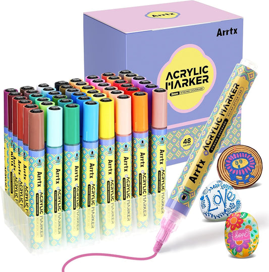Arrtx 48 Colors Acrylic Paint Markers 3mm Medium Tip