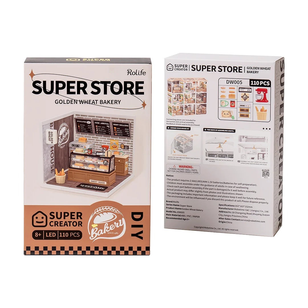 Robotime Rolife Super Creator Golden Wheat Bakery Plastic DIY Miniature House Kit DW005