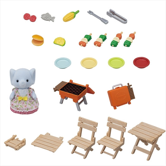 Sylvanian Families Bbq Picnic Set - Elephant Girl Free Gift