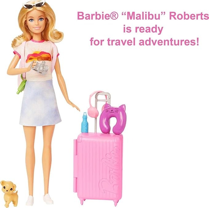 Barbie Doll & Accessories, Travel Set with Puppy