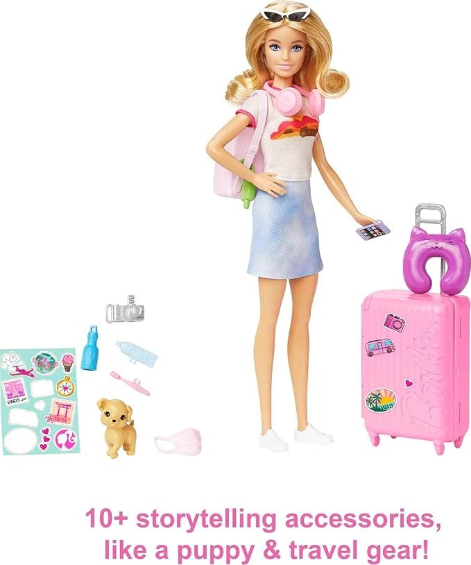 Barbie Doll & Accessories, Travel Set with Puppy