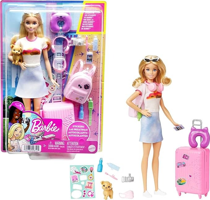 Barbie Doll & Accessories, Travel Set with Puppy