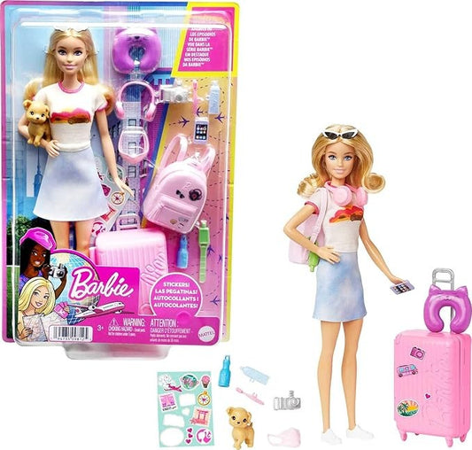 Barbie Doll & Accessories, Travel Set with Puppy