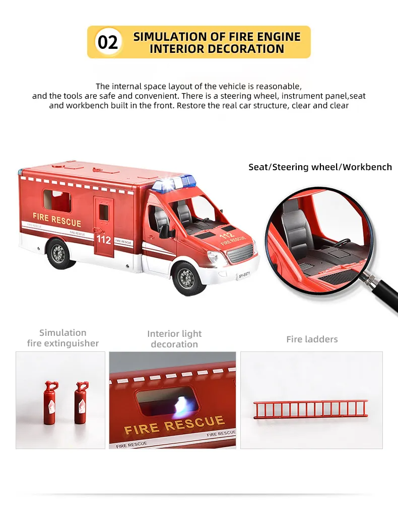 Double E Licensed Mercedes Benz Rc Fire Rescue Car 1/18 Scale E671-003