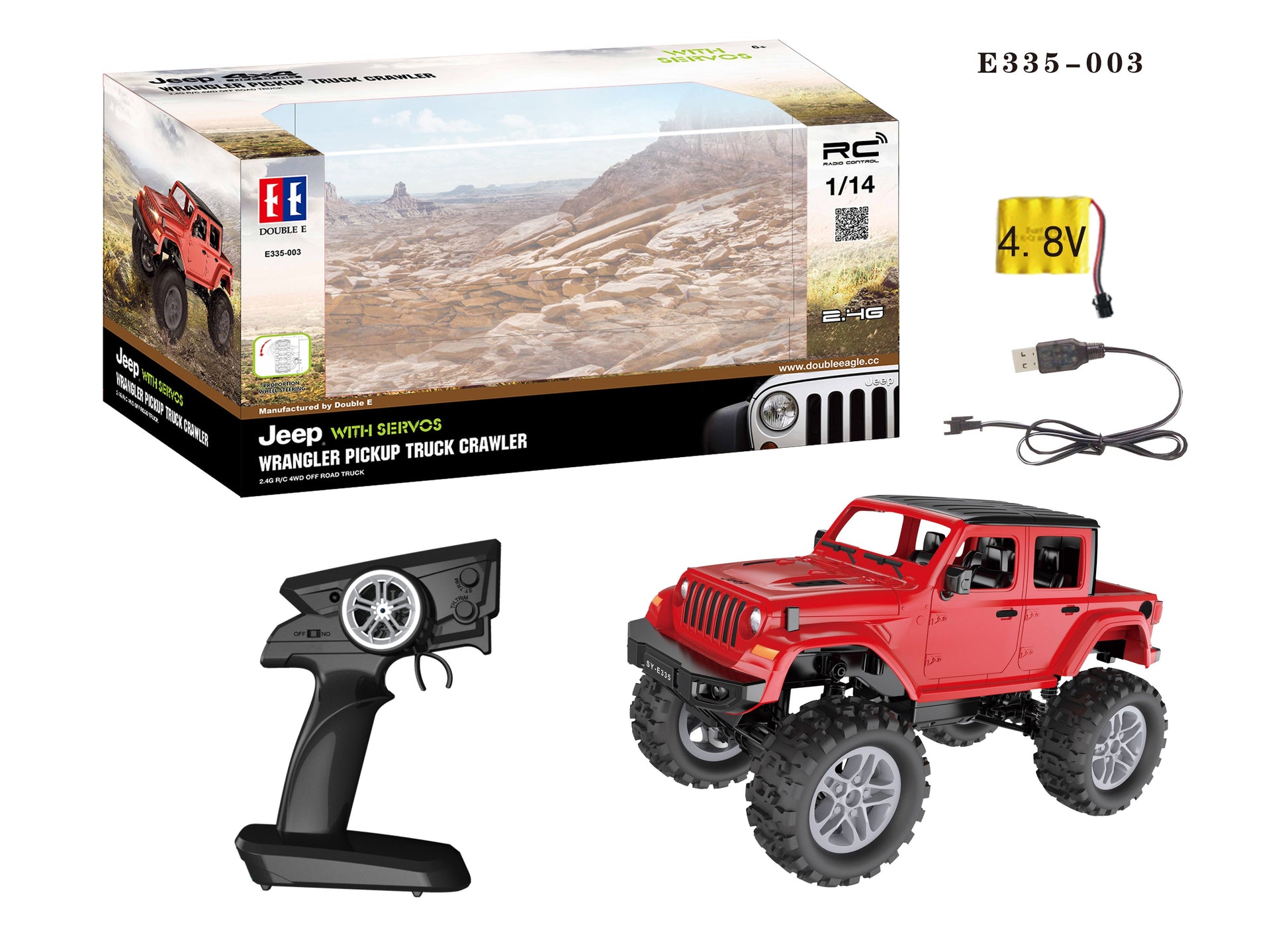 Double E Licensed Jeep Wrangler Pickup Crawler Truck 1/14 Scale E335-003