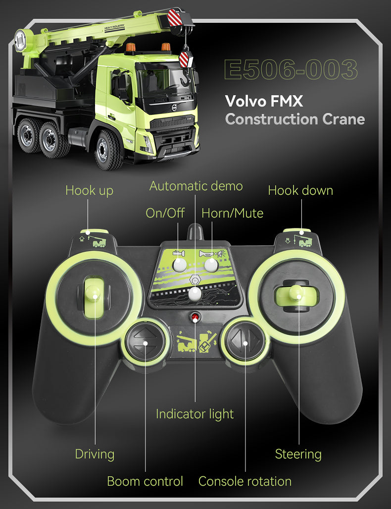 Double E Licensed Volvo Fmx Crane Truck 1/20 Scale E506-003