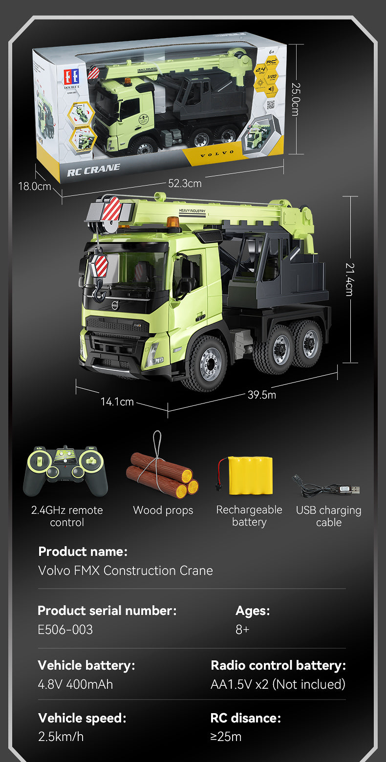 Double E Licensed Volvo Fmx Crane Truck 1/20 Scale E506-003