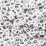 100-500pcs Square White and Black Mixed Letter Acrylic Beads