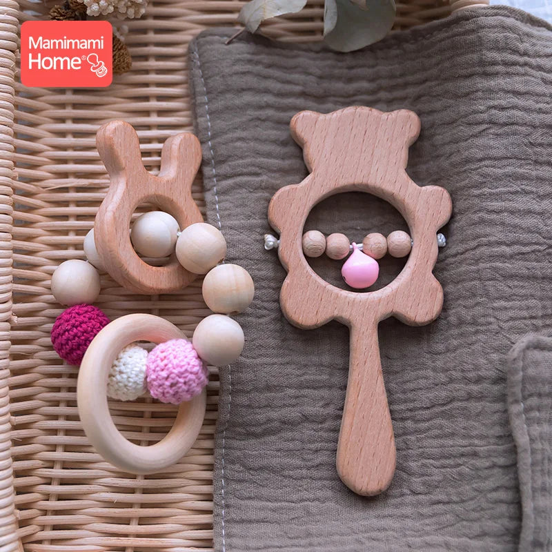 Baby Toys Music Rattle Wood Crochet Bead Bracelet Set