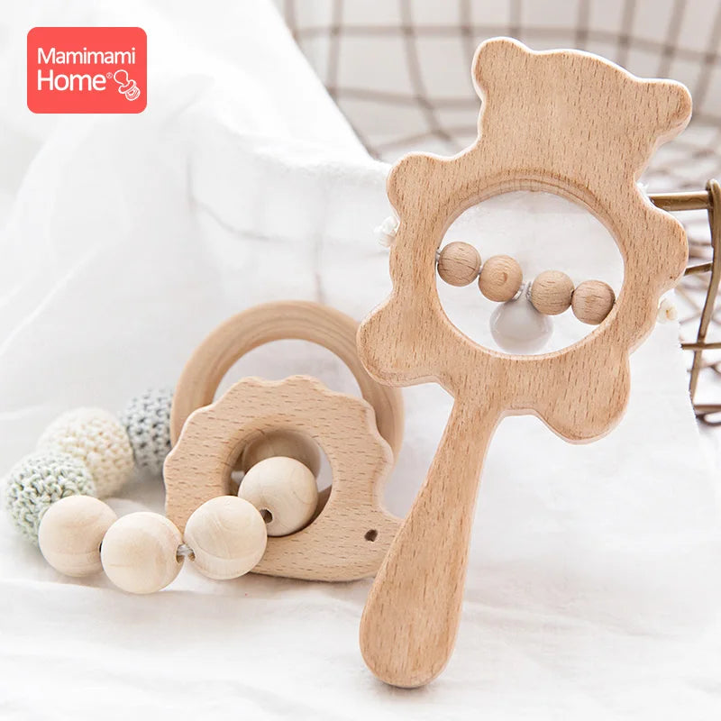 Baby Toys Music Rattle Wood Crochet Bead Bracelet Set