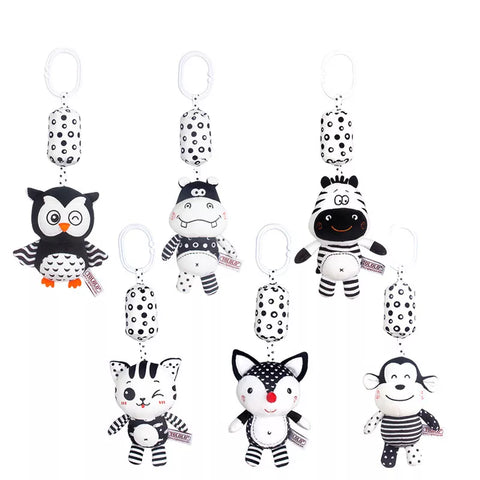 Black And White Hanging Soft Plush Rattle Toy