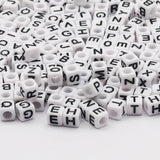 Square White and Black Mixed Letter Acrylic Beads
